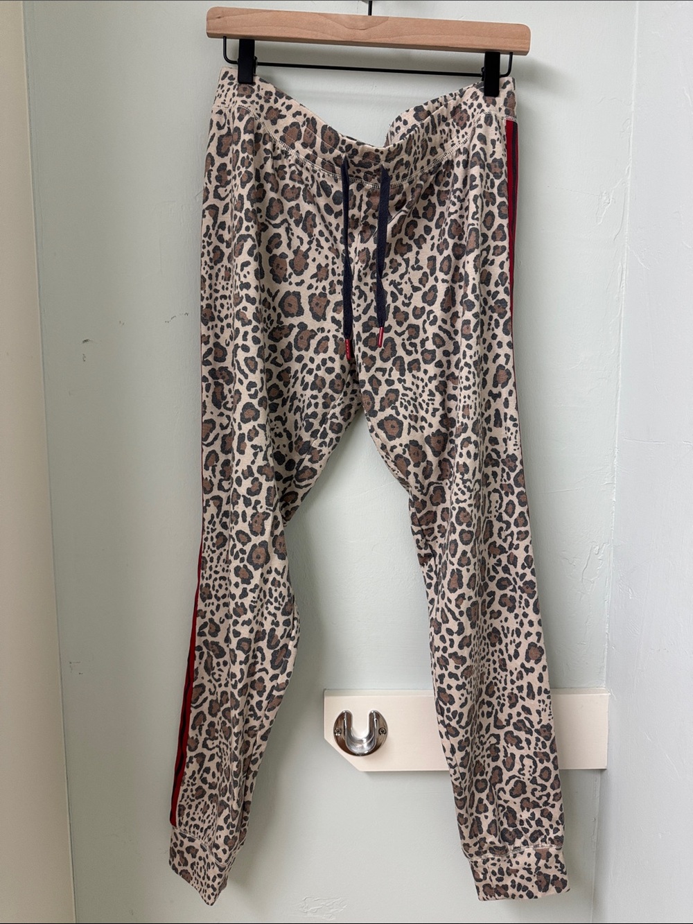 PJ Salvage Leopard-Print Track Joggers with Red Side Stripe